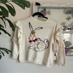 365 Kids Bunny Ruffle Sweatshirt Girls Size 8 Cream Easter Graphic Top NWT